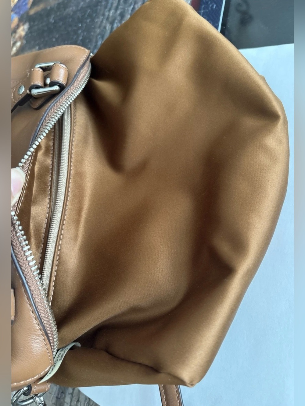 Coach Tan Leather Satchel with Detachable Strap zipper crossbody bag. - Picture 9 of 16